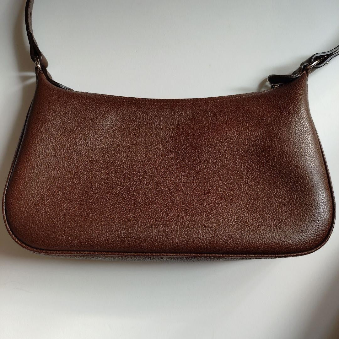 Longchamp Shoulder Bag Purse Logo Leather Brown Authentic