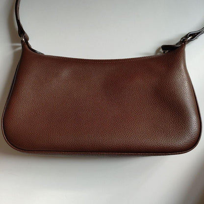 Longchamp Shoulder Bag Purse Logo Leather Brown Authentic