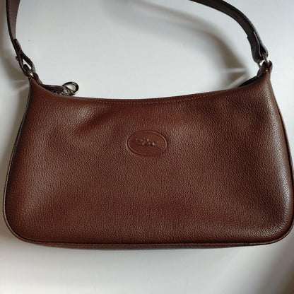 Longchamp Shoulder Bag Purse Logo Leather Brown Authentic