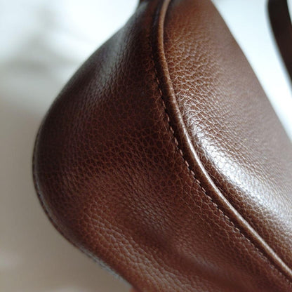Longchamp Shoulder Bag Purse Logo Leather Brown Authentic