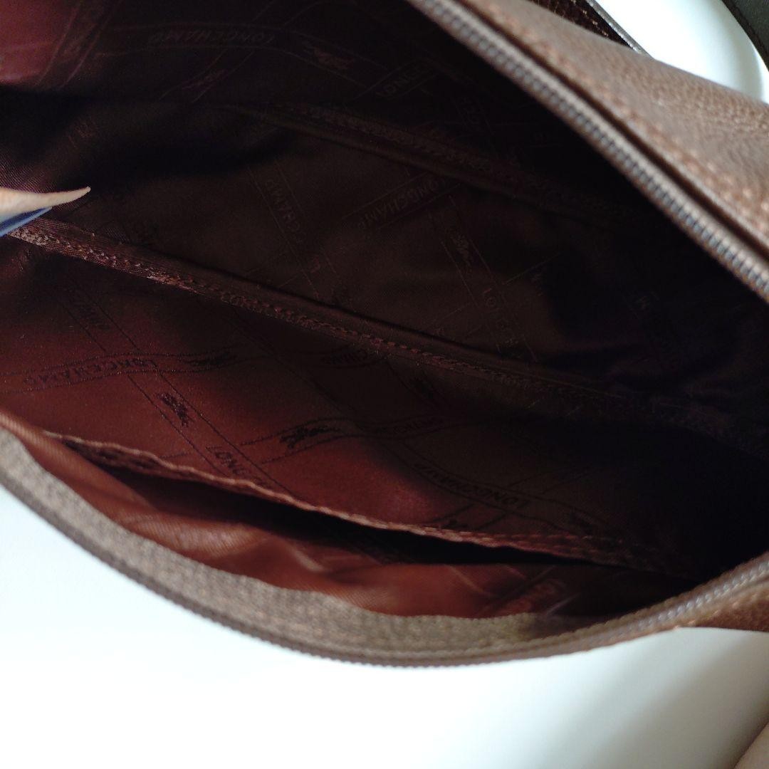 Longchamp Shoulder Bag Purse Logo Leather Brown Authentic