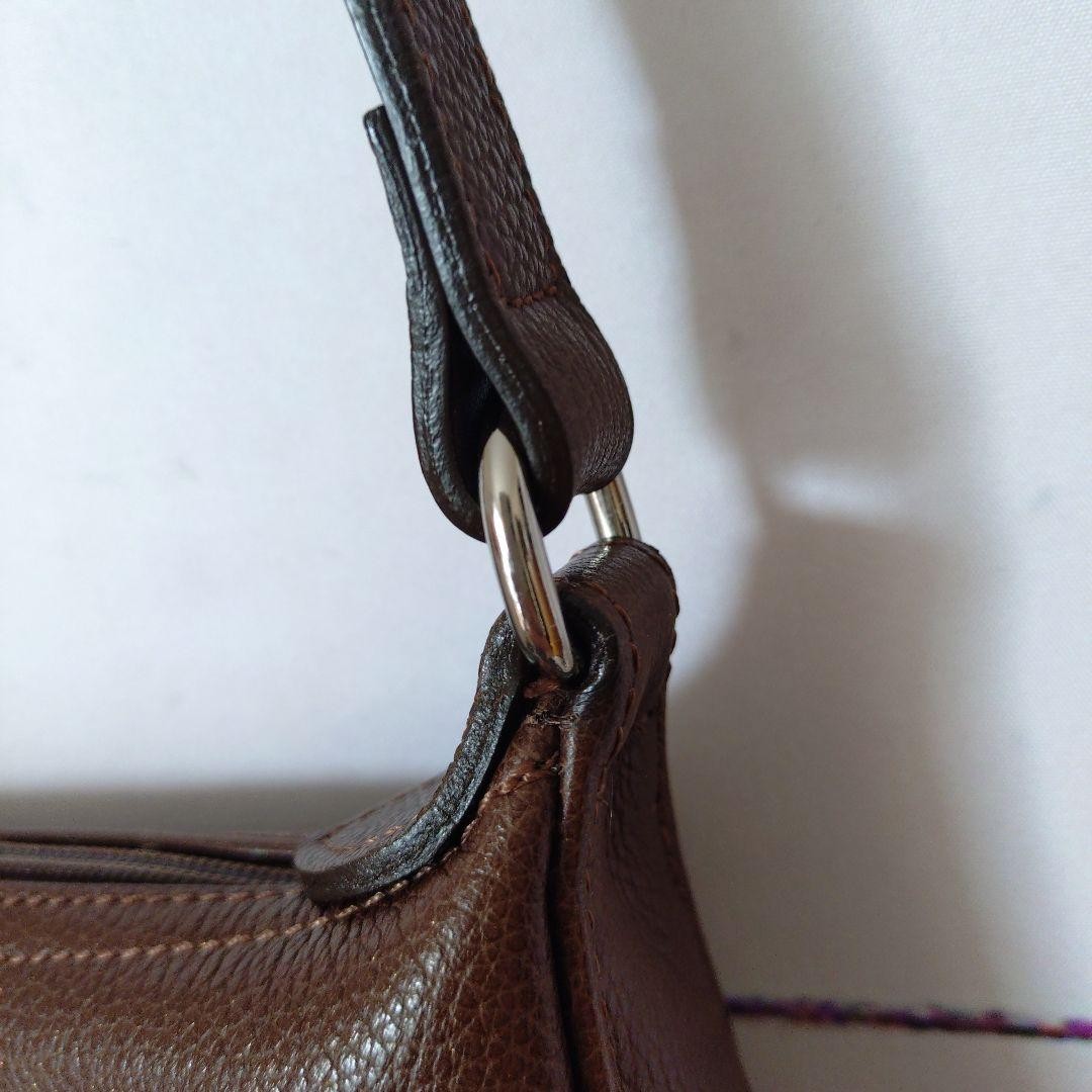 Longchamp Shoulder Bag Purse Logo Leather Brown Authentic