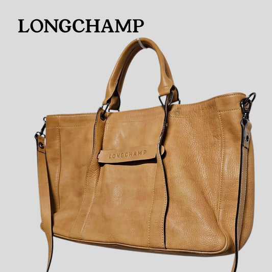 Longchamp Hand Shoulder Bag Tote Purse 2way Camel Authentic
