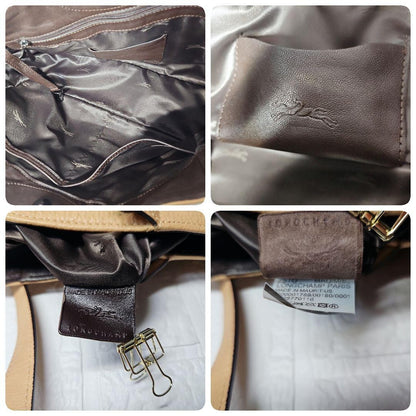 Longchamp Hand Shoulder Bag Tote Purse 2way Camel Authentic