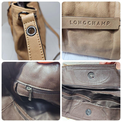 Longchamp Hand Shoulder Bag Tote Purse 2way Camel Authentic