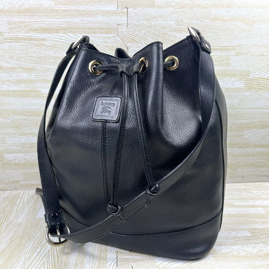 BURBERRY Shoulder Bag Purse Nova Check Leather Black Authentic