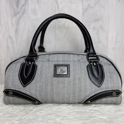 BURBERRY BLUE LABEL Hand Bag Tote Purse Mini Boston Bag Gray Black Authentic