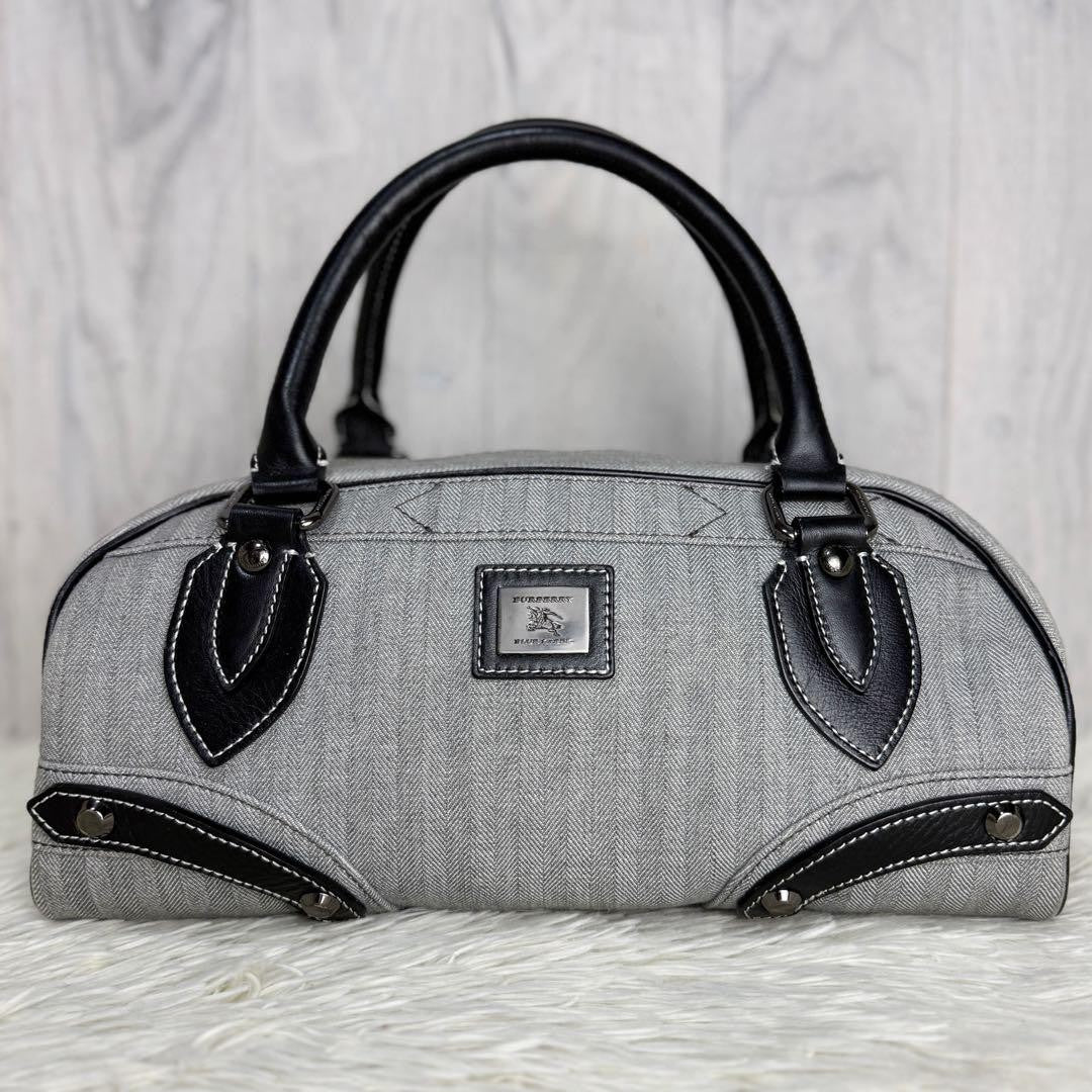 BURBERRY BLUE LABEL Hand Bag Tote Purse Mini Boston Bag Gray Black Authentic