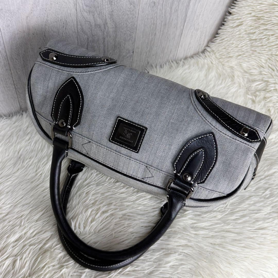 BURBERRY BLUE LABEL Hand Bag Tote Purse Mini Boston Bag Gray Black Authentic