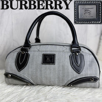 BURBERRY BLUE LABEL Hand Bag Tote Purse Mini Boston Bag Gray Black Authentic