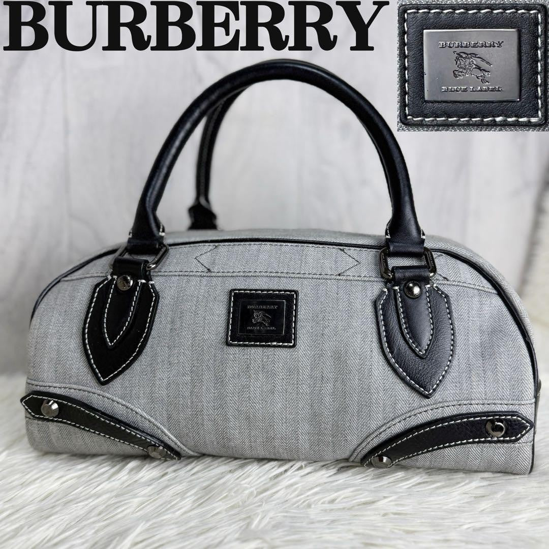 BURBERRY BLUE LABEL Hand Bag Tote Purse Mini Boston Bag Gray Black Authentic