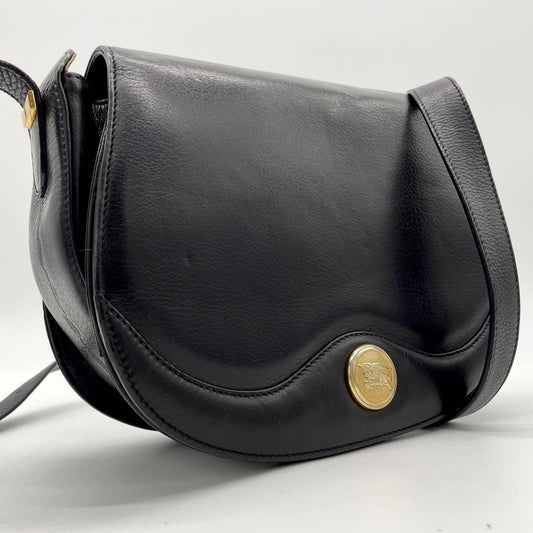 BURBERRYS Shoulder Bag Purse Nova Check Leather Black Authentic