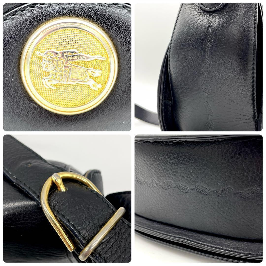 BURBERRYS Shoulder Bag Purse Nova Check Leather Black Authentic