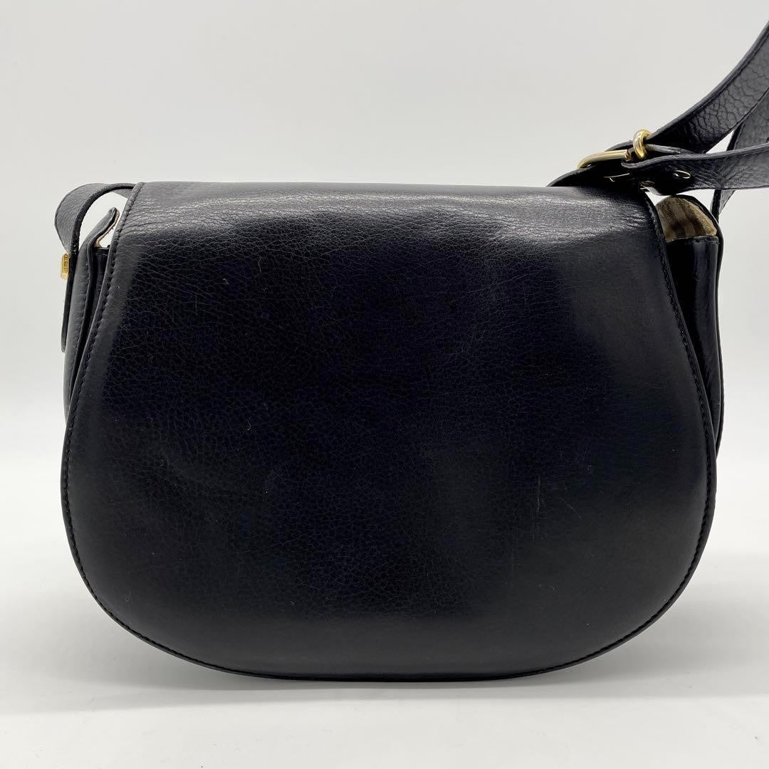 BURBERRYS Shoulder Bag Purse Nova Check Leather Black Authentic