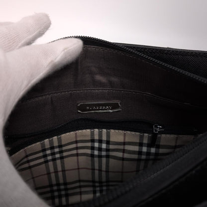 BURBERRY Hand Bag Tote Purse Nova Check Leather Black Authentic