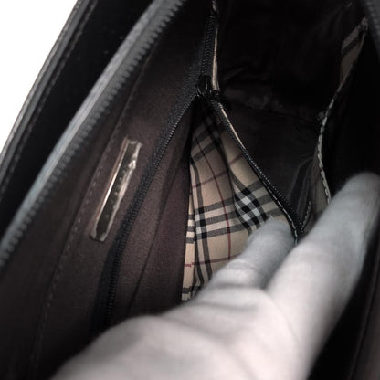 BURBERRY Hand Bag Tote Purse Nova Check Leather Black Authentic
