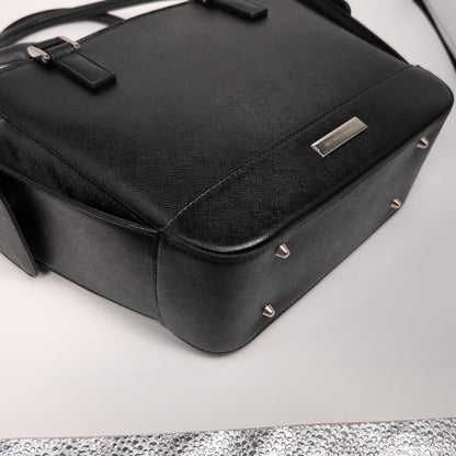 BURBERRY Hand Bag Tote Purse Nova Check Leather Black Authentic