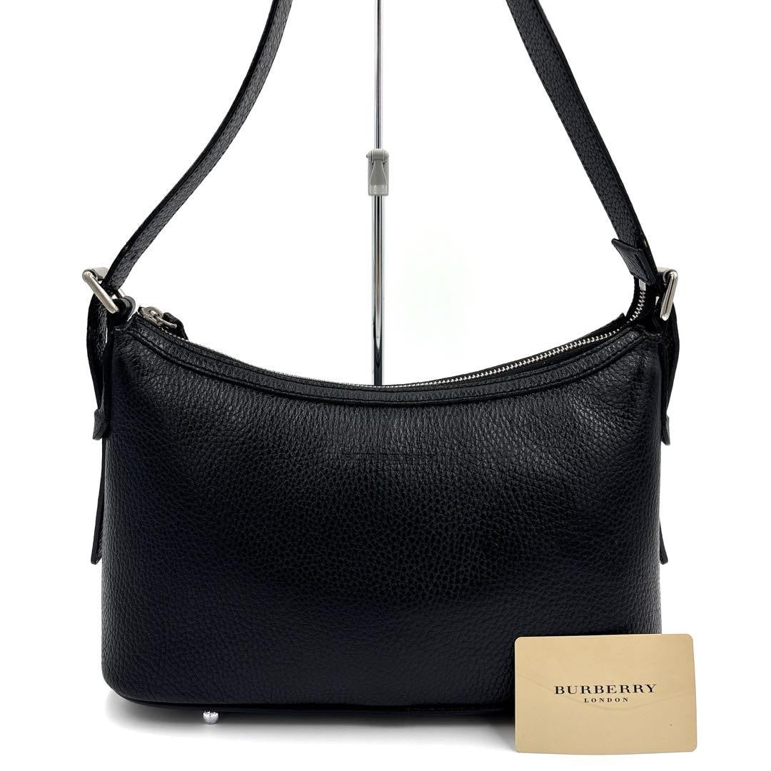BURBERRY Shoulder Bag Purse Nova Check Leather Black Authentic