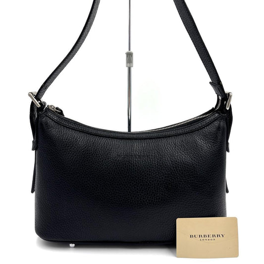 BURBERRY Shoulder Bag Purse Nova Check Leather Black Authentic