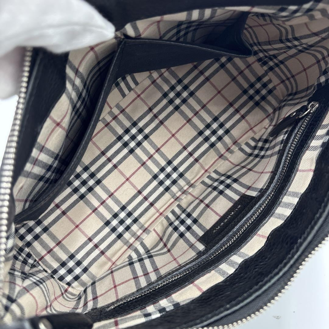 BURBERRY Shoulder Bag Purse Nova Check Leather Black Authentic