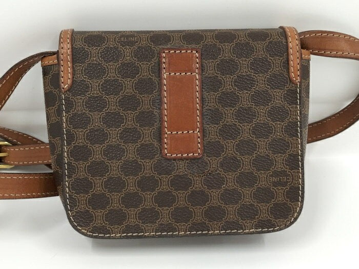 CELINE Shoulder Bag Purse Macadam PVC Brown Authentic
