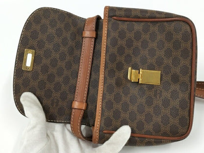 CELINE Shoulder Bag Purse Macadam PVC Brown Authentic