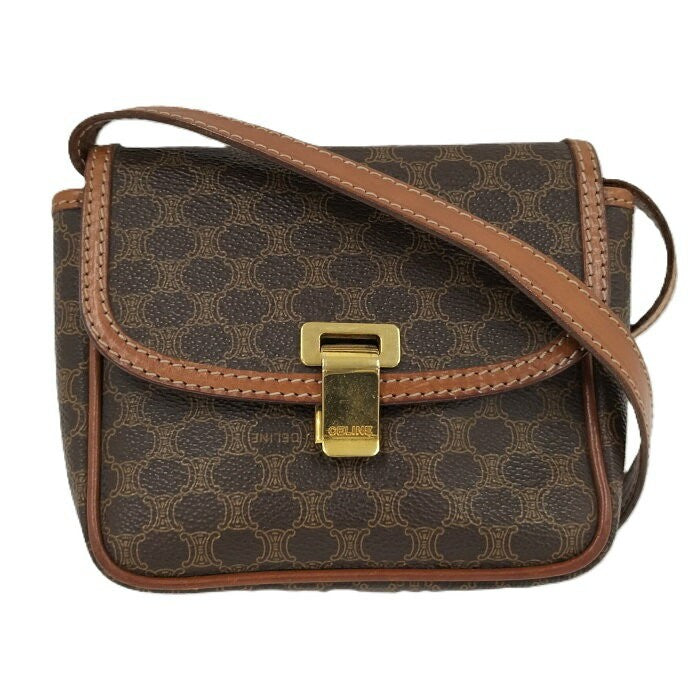 CELINE Shoulder Bag Purse Macadam PVC Brown Authentic