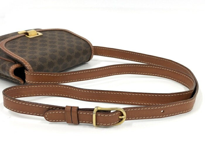 CELINE Shoulder Bag Purse Macadam PVC Brown Authentic