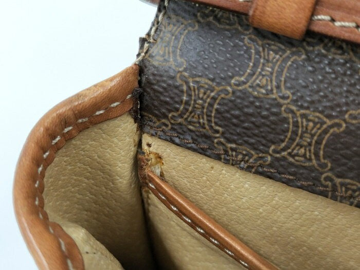 CELINE Shoulder Bag Purse Macadam PVC Brown Authentic