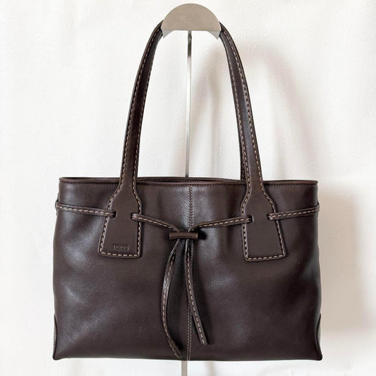 TOD'S Hand Bag Tote Purse Leather Dark Brown Authentic