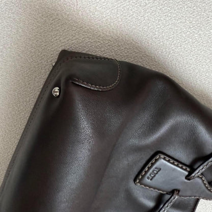 TOD'S Hand Bag Tote Purse Leather Dark Brown Authentic