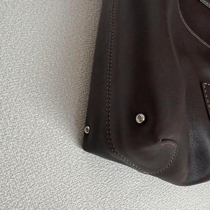 TOD'S Hand Bag Tote Purse Leather Dark Brown Authentic