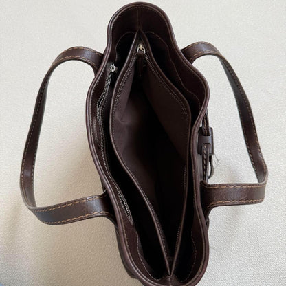 TOD'S Hand Bag Tote Purse Leather Dark Brown Authentic