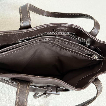 TOD'S Hand Bag Tote Purse Leather Dark Brown Authentic