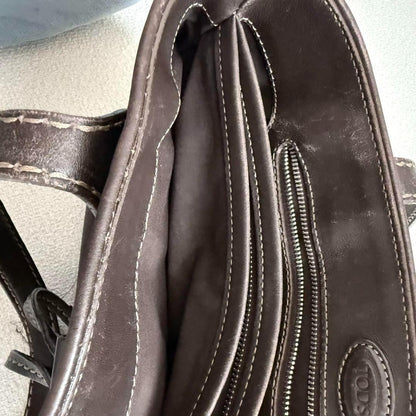 TOD'S Hand Bag Tote Purse Leather Dark Brown Authentic