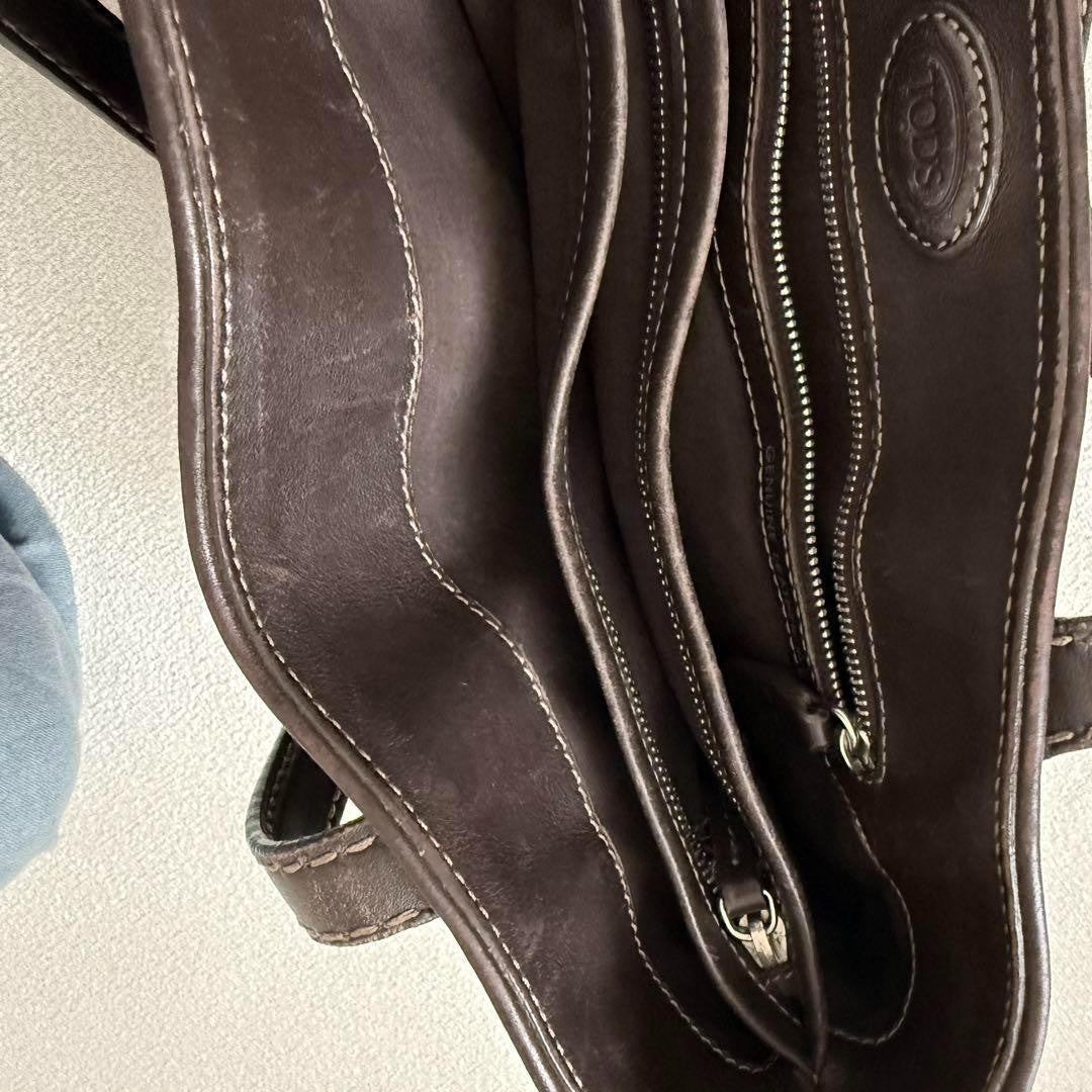 TOD'S Hand Bag Tote Purse Leather Dark Brown Authentic