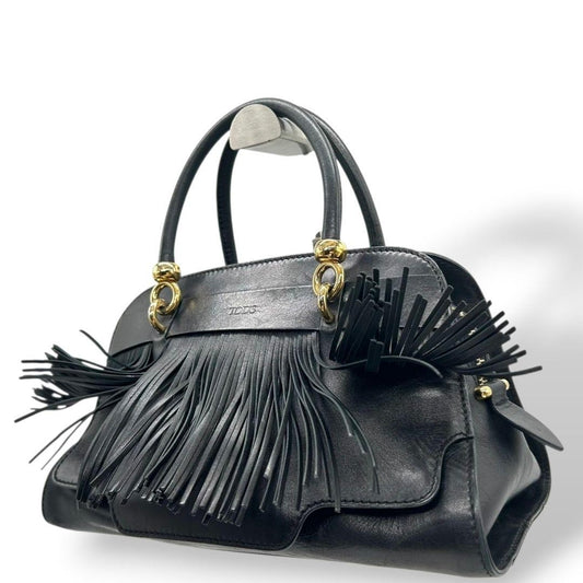 TOD'S Hand Bag Tote Purse Leather Black Authentic