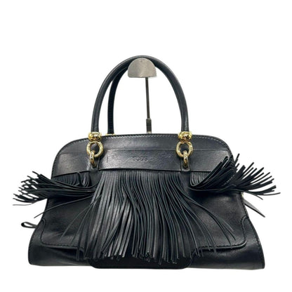 TOD'S Hand Bag Tote Purse Leather Black Authentic