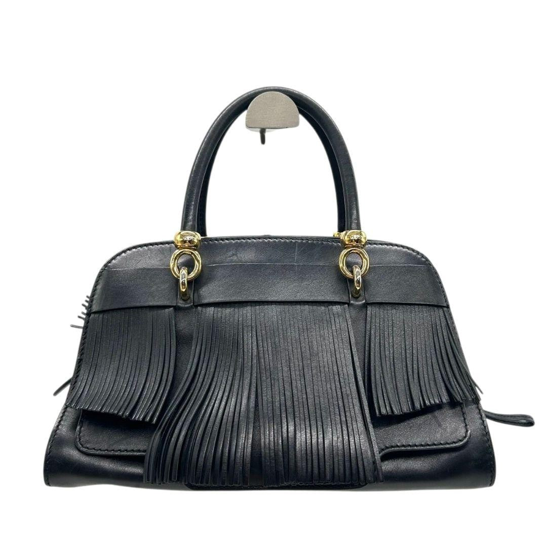 TOD'S Hand Bag Tote Purse Leather Black Authentic