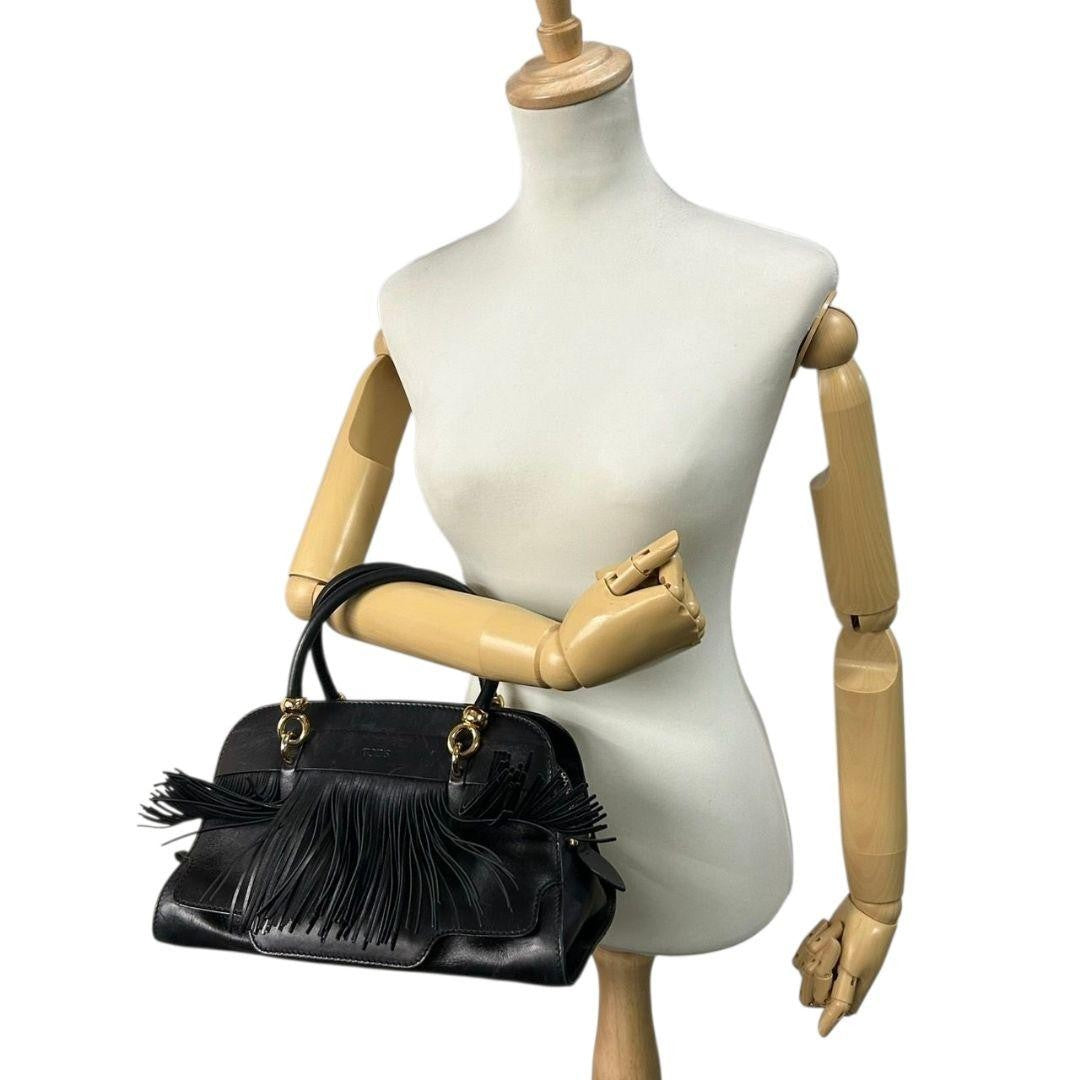 TOD'S Hand Bag Tote Purse Leather Black Authentic