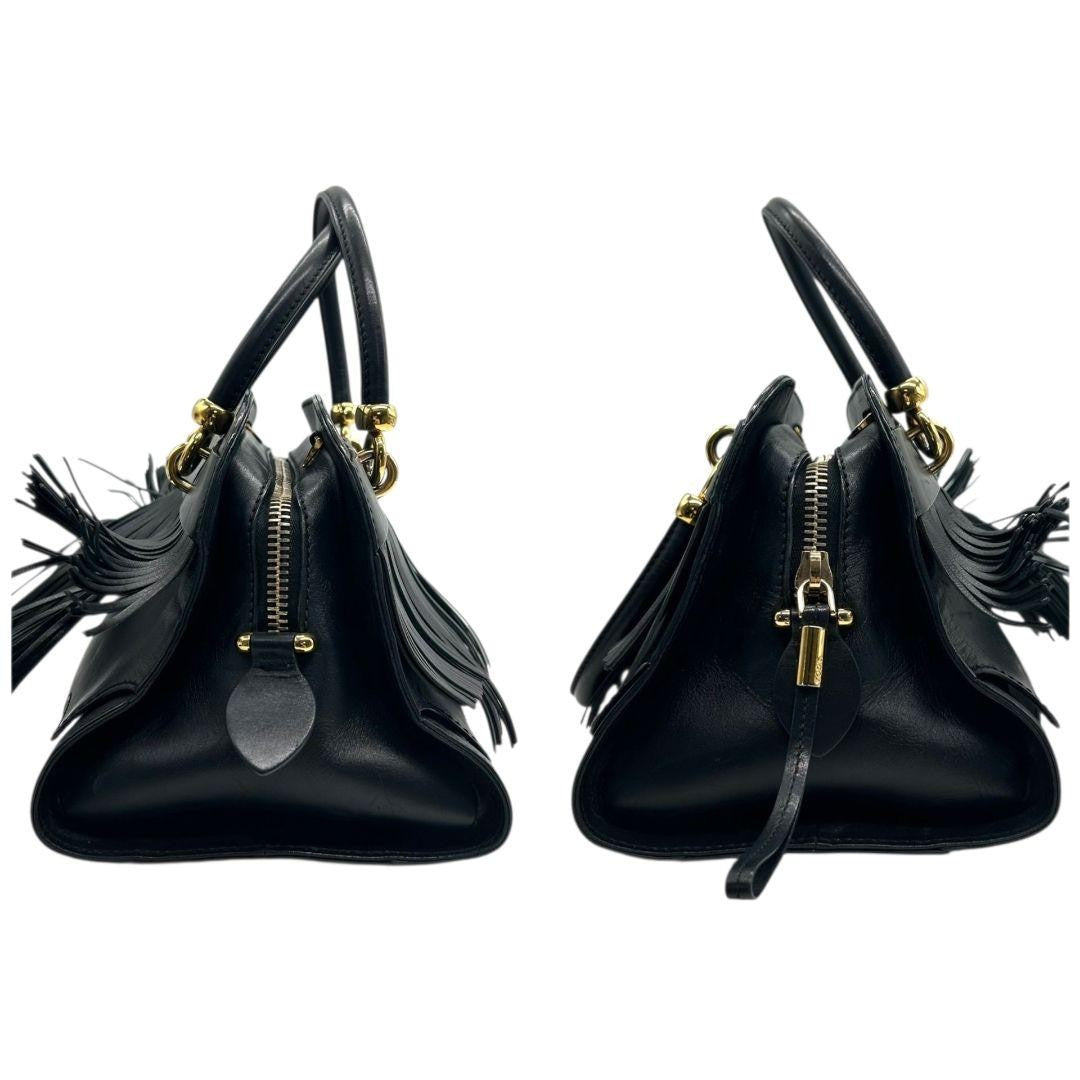 TOD'S Hand Bag Tote Purse Leather Black Authentic