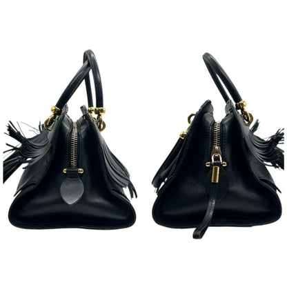 TOD'S Hand Bag Tote Purse Leather Black Authentic