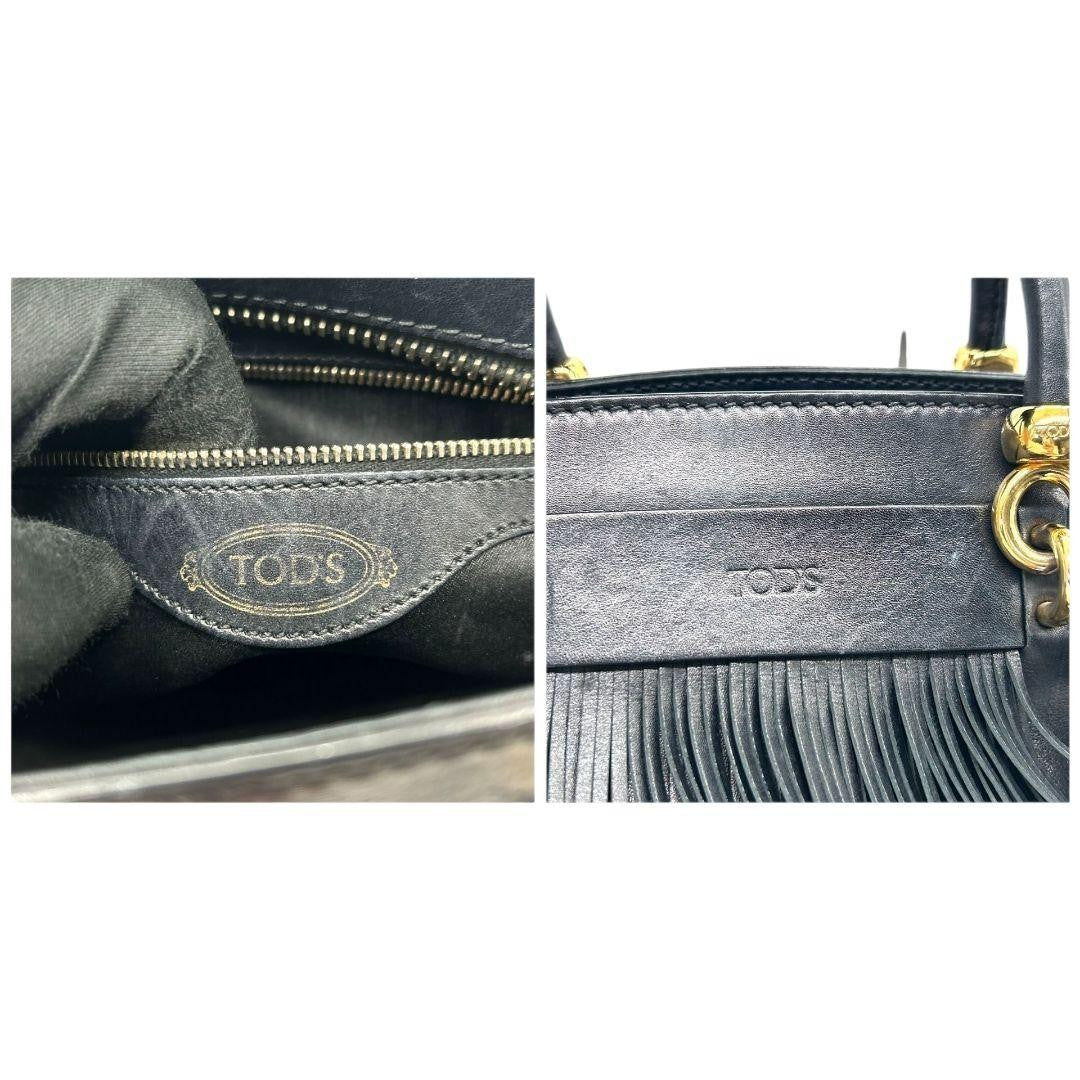 TOD'S Hand Bag Tote Purse Leather Black Authentic