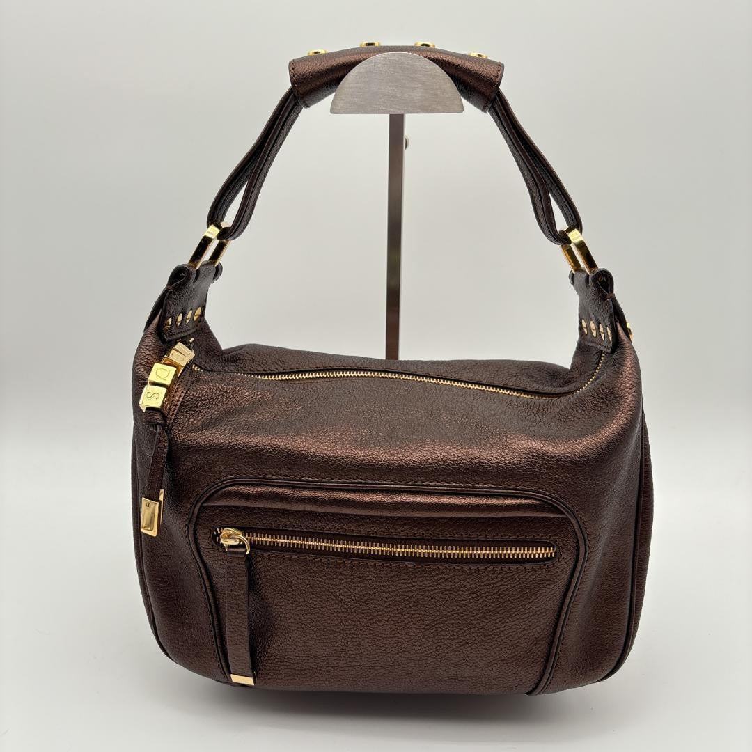 TOD'S Shoulder Bag Purse Leather Brown Authentic
