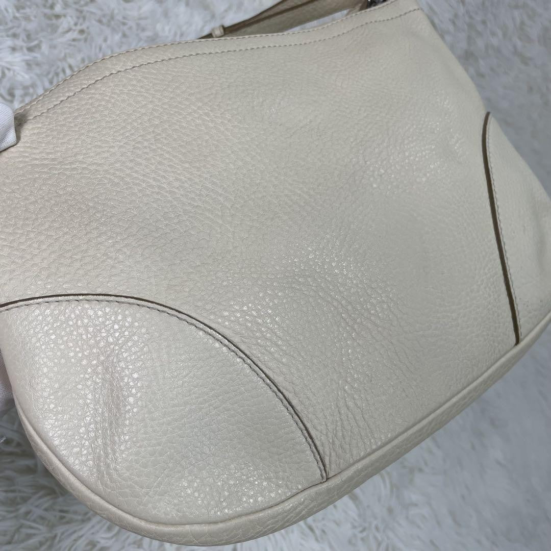 Salvatore Ferragamo shoulder bag Purse Gancini Ivory Silver Leather Authentic