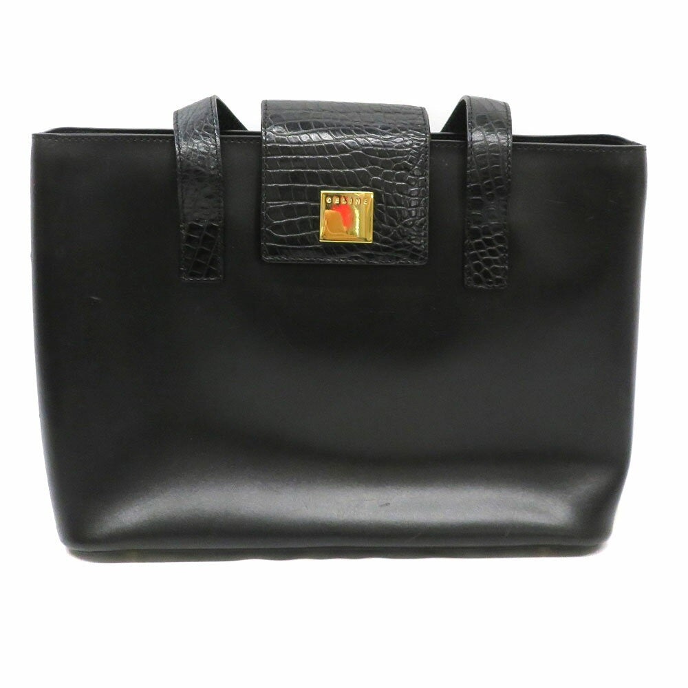 CELINE handbag Purse Black Gold Leather Authentic Used Women's