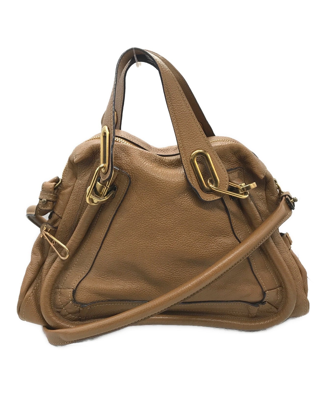 Chloe Hand Shoulder Bag Tote Purse Paraty 2way Leather Beige Authentic