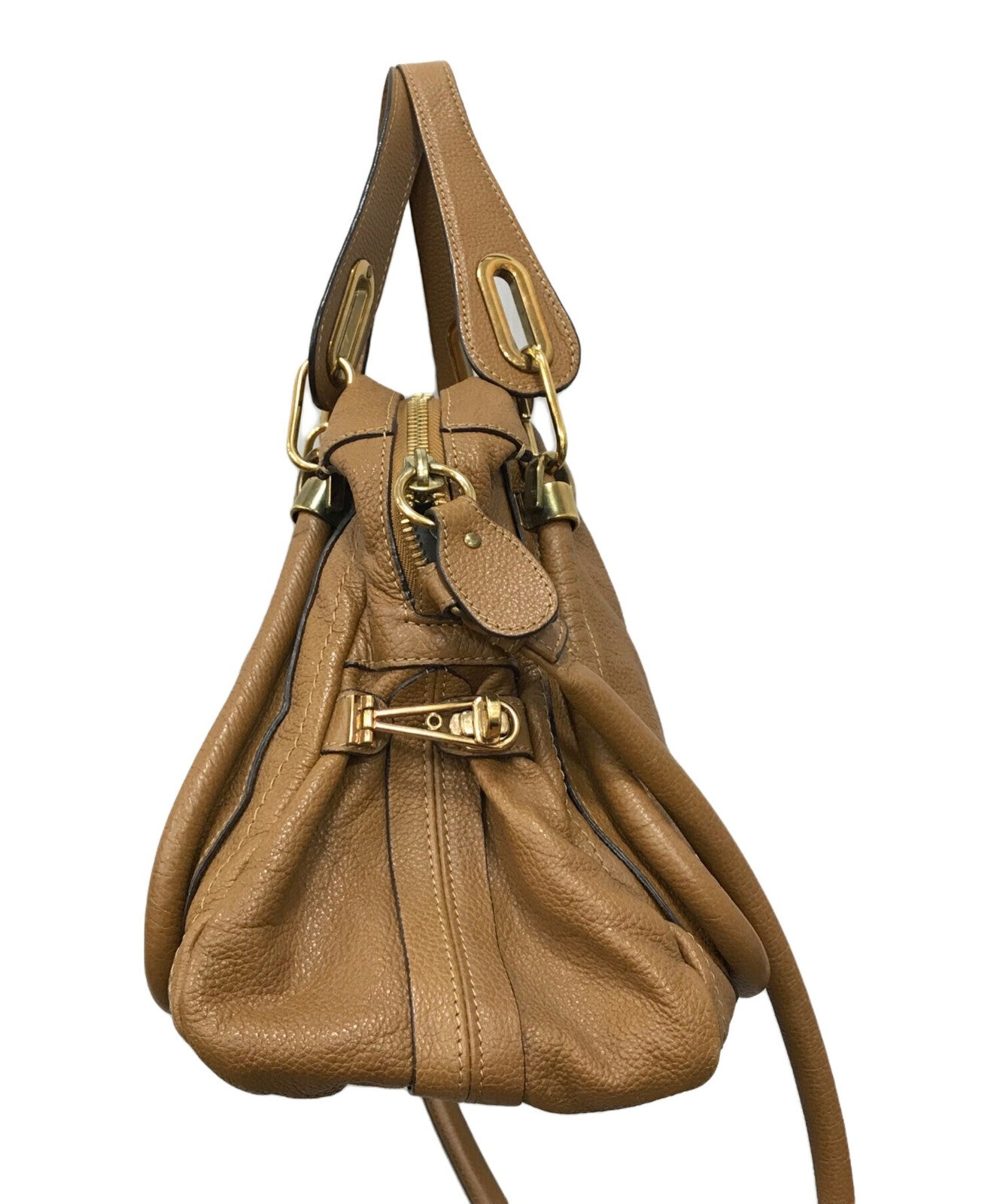 Chloe Hand Shoulder Bag Tote Purse Paraty 2way Leather Beige Authentic