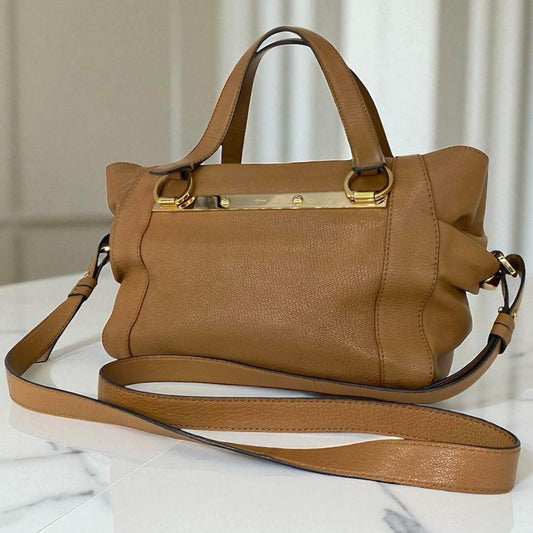 Chloe Hand Shoulder Bag Tote Purse 2way Leather Brown Authentic