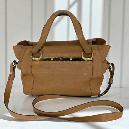 Chloe Hand Shoulder Bag Tote Purse 2way Leather Brown Authentic
